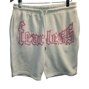 Public Record Sweat‎ Shorts Fearless Graphic Drawstring Waist White Medium